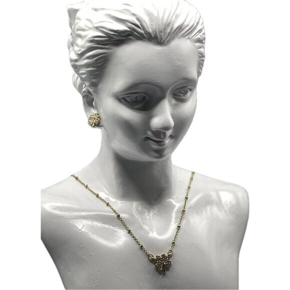 Anne Klein Gold-Tone Pave Accent Four-Leaf Clover Pendant Necklace & Earring Set - Picture 3 of 5